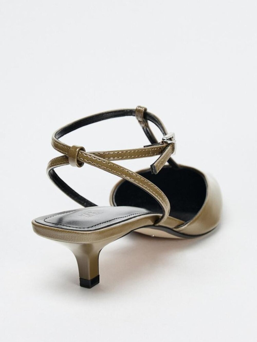 Zara Women's Kitten Heel Slingback Shoes Olive Green NWT Size 6 Chic Minimalist - Picture 4 of 7